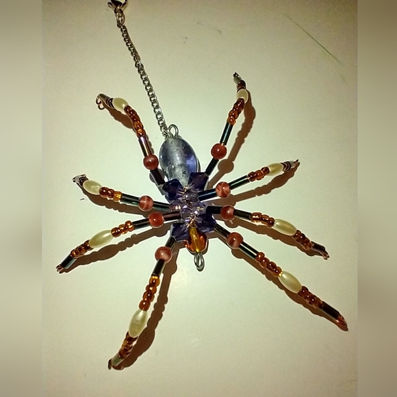 Artisan Beaded Spider Pendant • Purple and Brown - Picture 16 of 17